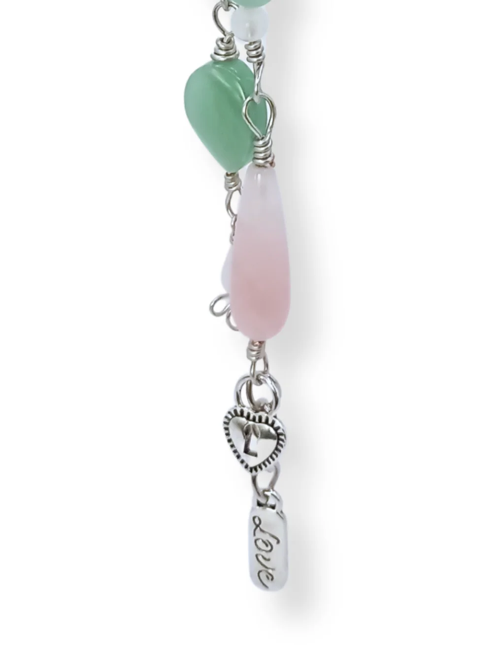 Hand-Crafted Purse Charm for Love | Rose Quartz & Aventurine, Silver-Tone | "Heart’s Harmony" product image (6)