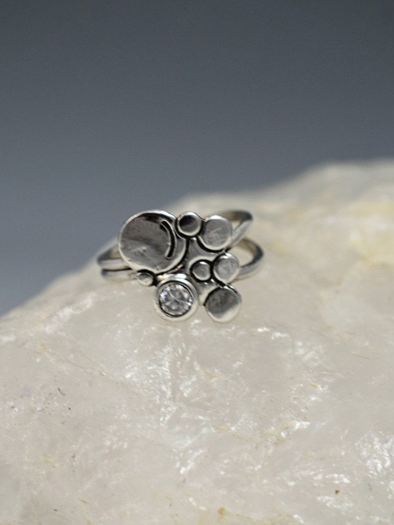 Sterling Silver Bubble Ring with White Cubic Zirconia – Delicate and Intricate product image (1)