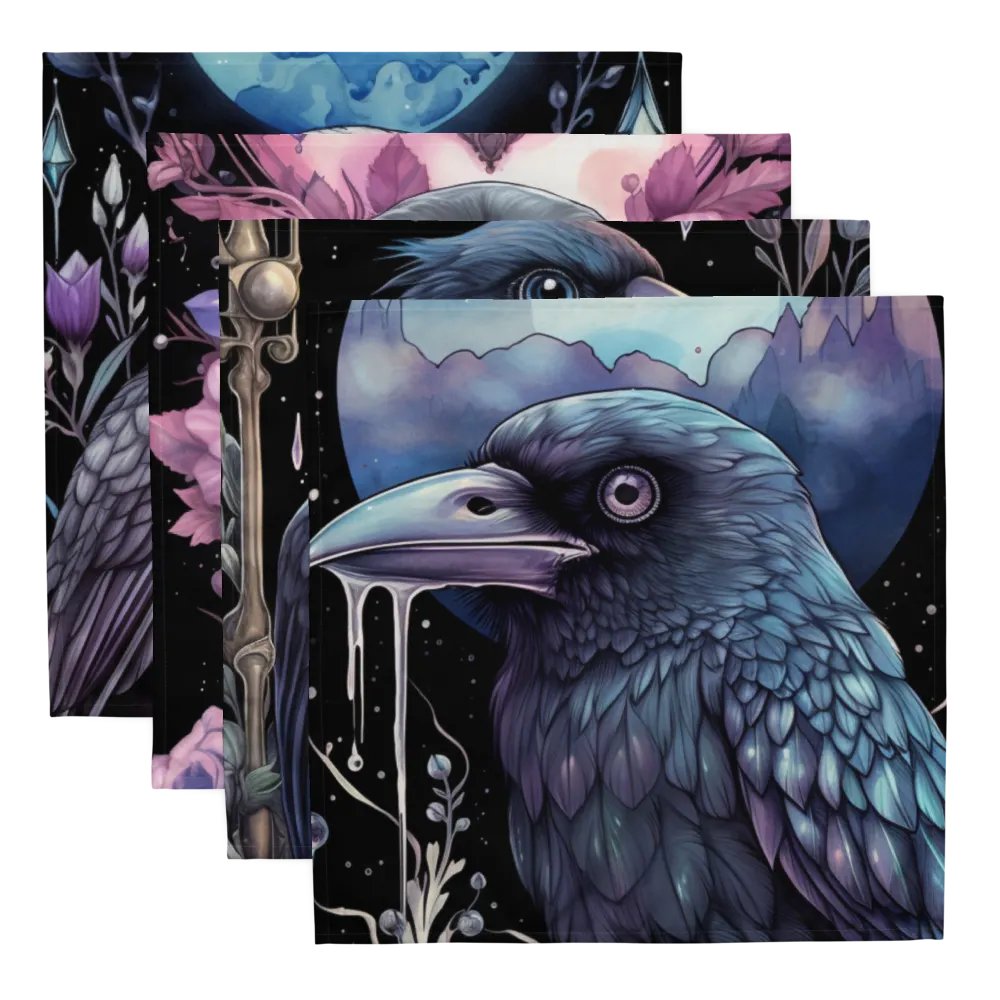Premium Cloth Napkin Set: Mysterious birds observe product image (5)