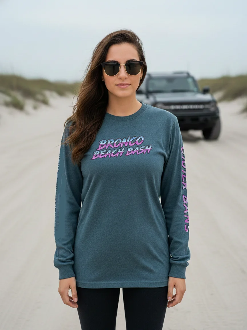 2026 Bronco Beach Bash OBX / Destination Bigfoot Bronco Collab Long Sleeve Bella+Canvas Supersoft T-Shirt (Multiple Colors Available) product image (1)