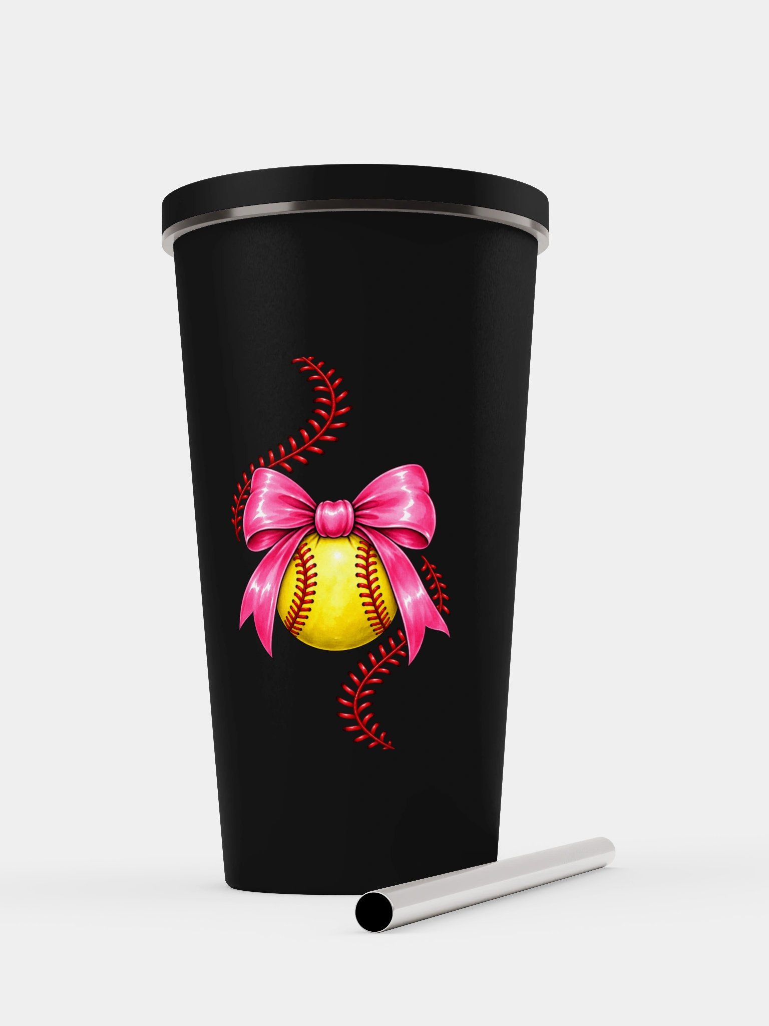 Softball Bow & Baseball Stitch Tumbler | Ballfield Mom Cup product image (1)