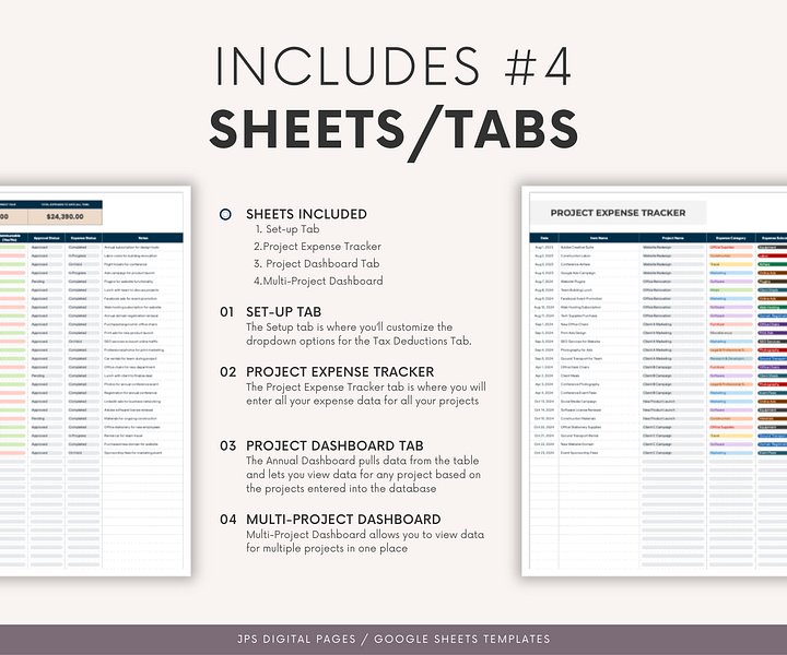 Project Cost Tracker & Dashboard Spreadsheet, Google Sheets Template, Business Cost and Expenses Tracking, Project Budget, 2024-2025 Version product image (2)