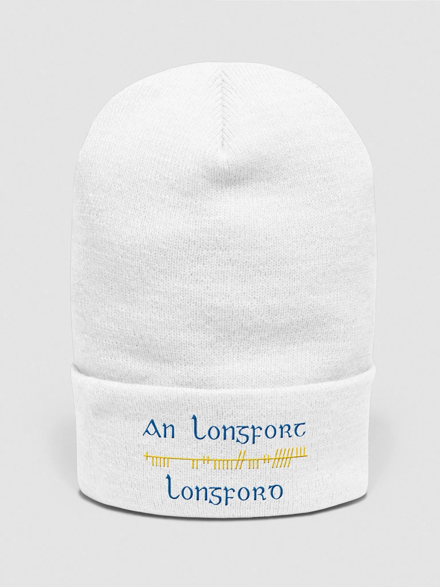 Longford/An Longfort Orthodox style Ogham, blue and gold, embroidered Cuffed Beanie product image (1)