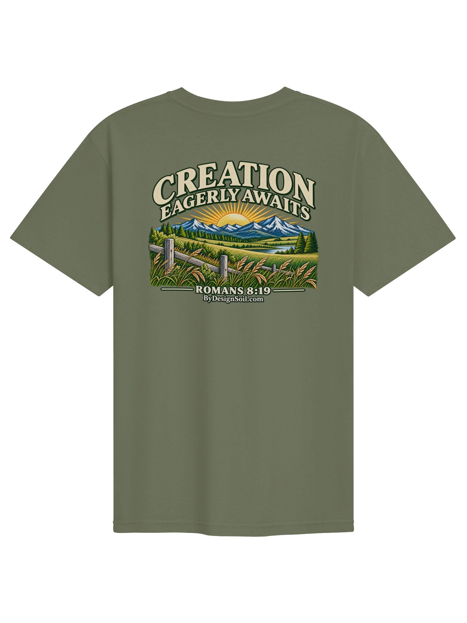 Creation Eagerly Awaits — Romans 8:19 T-Shirt Moss product image (2)