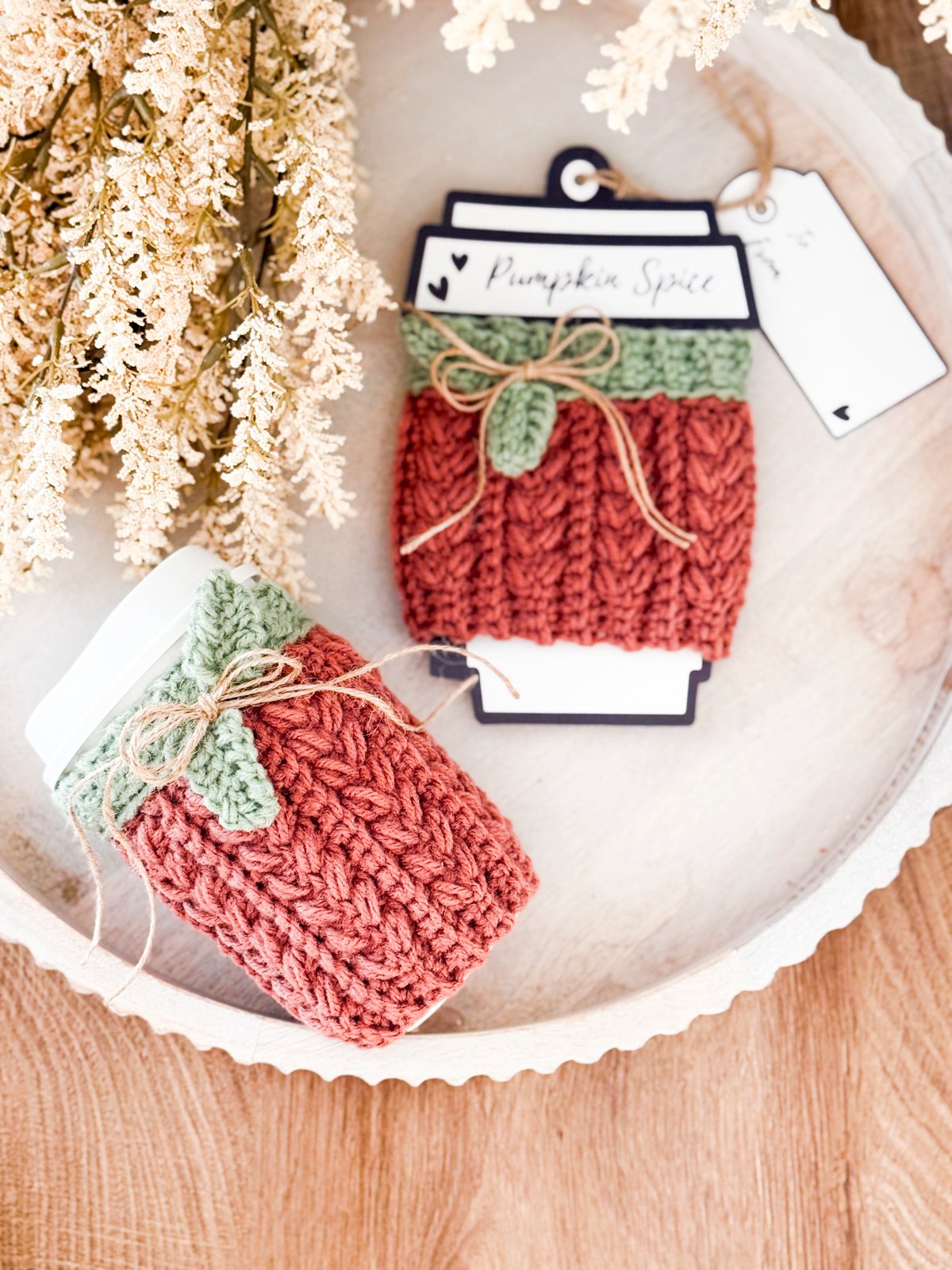 Wheat Stitch Fall Decor Crochet Bundle — Pumpkin, Tree, Ghost & Coffee Cup Cozy product image (4)
