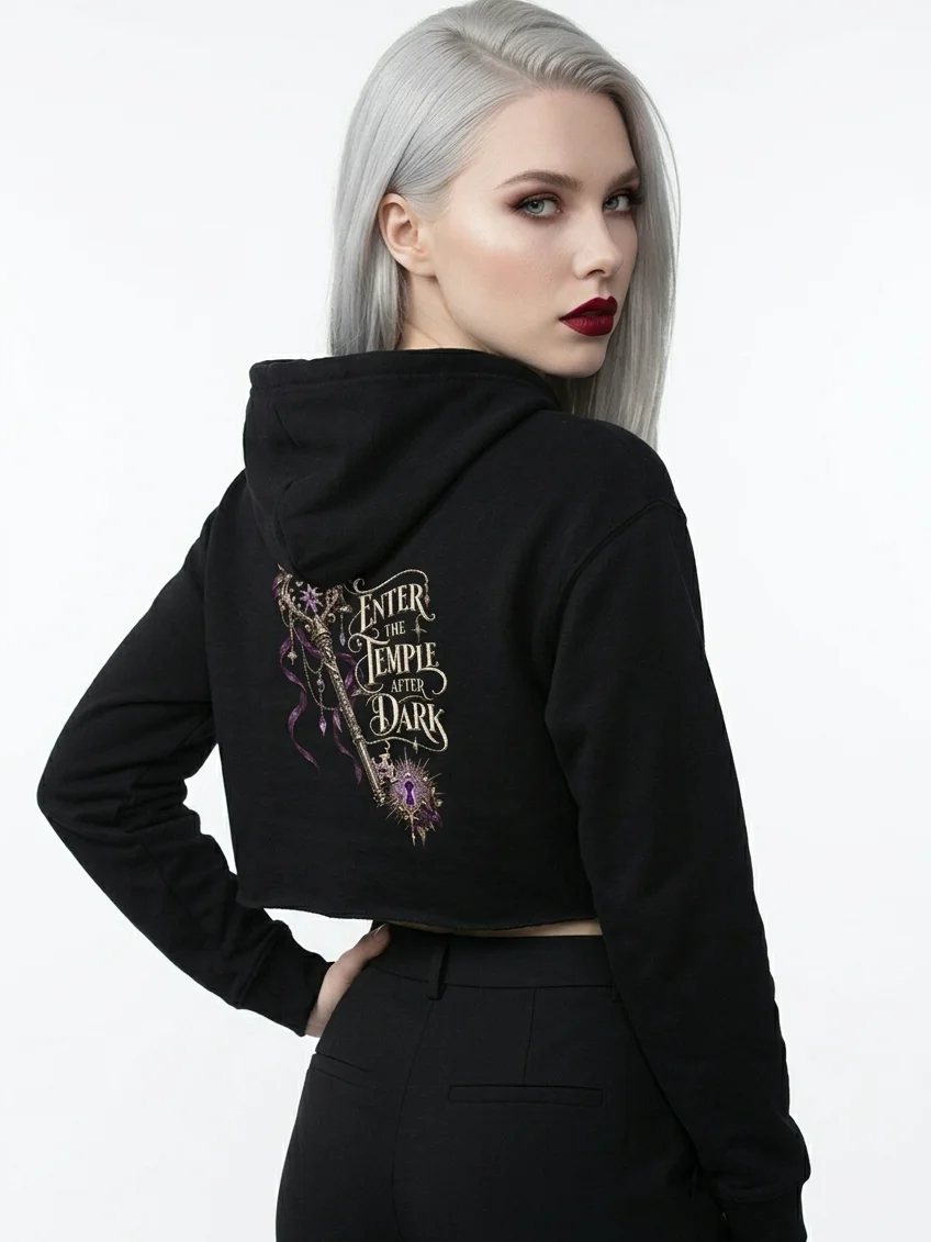 Celestial Moon Ritual — Gothic Lunar Women’s Cropped Pullover Hoodie product image (2)