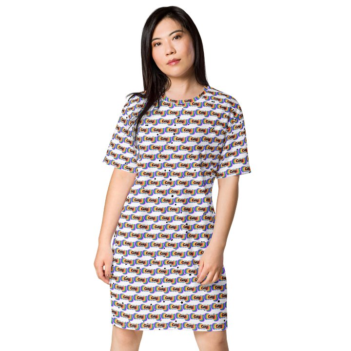 LGBTQIAP2S+ 2025, Rainbow Gay, White Tee Dress product image (1)