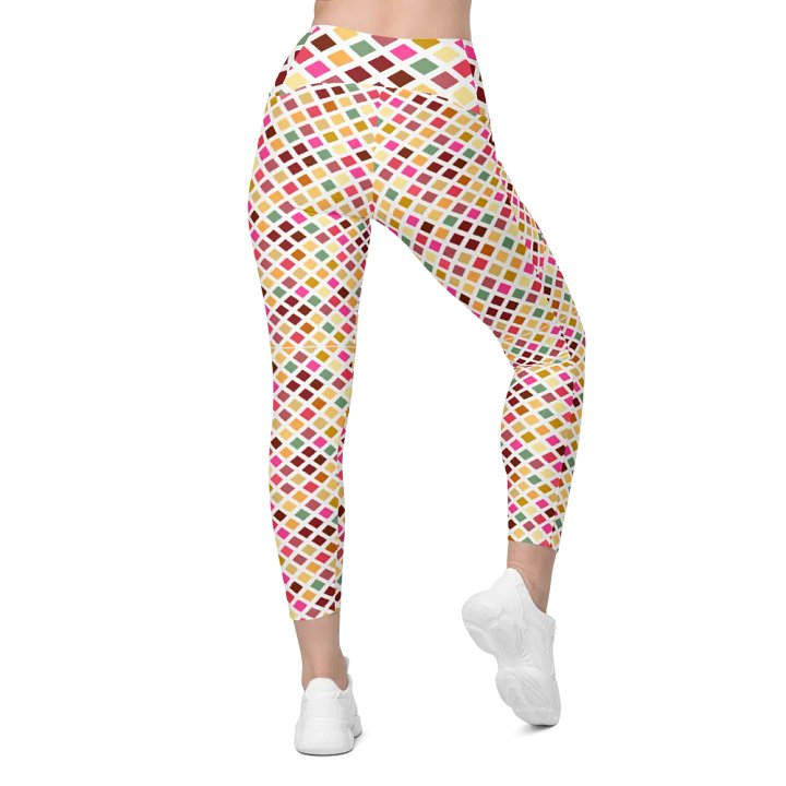 Colorful Square Pattern Design Leggings with Pocket - v4 product image (1)
