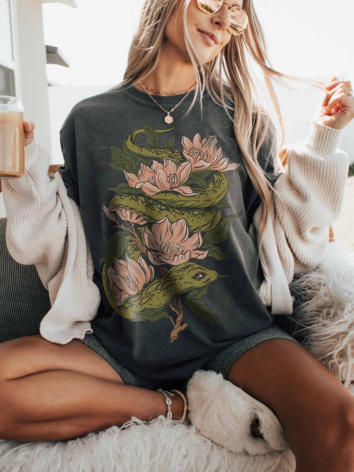 Cottagecore Snake Magnolia Shirt – Vintage Serpent Floral Tee, Botanical Nature Aesthetic product image (2)