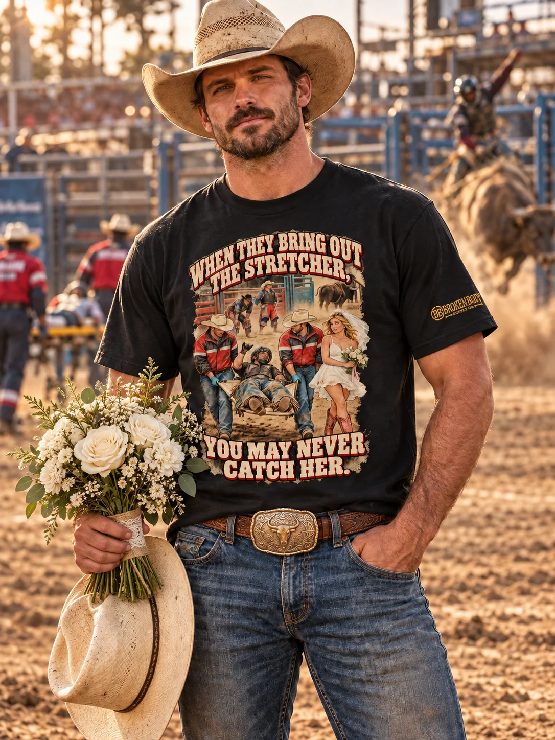 Funny Rodeo Shirt — When They Bring Out the Stretcher, You May Never Catch Her | Broken Marriage™ product image (1)