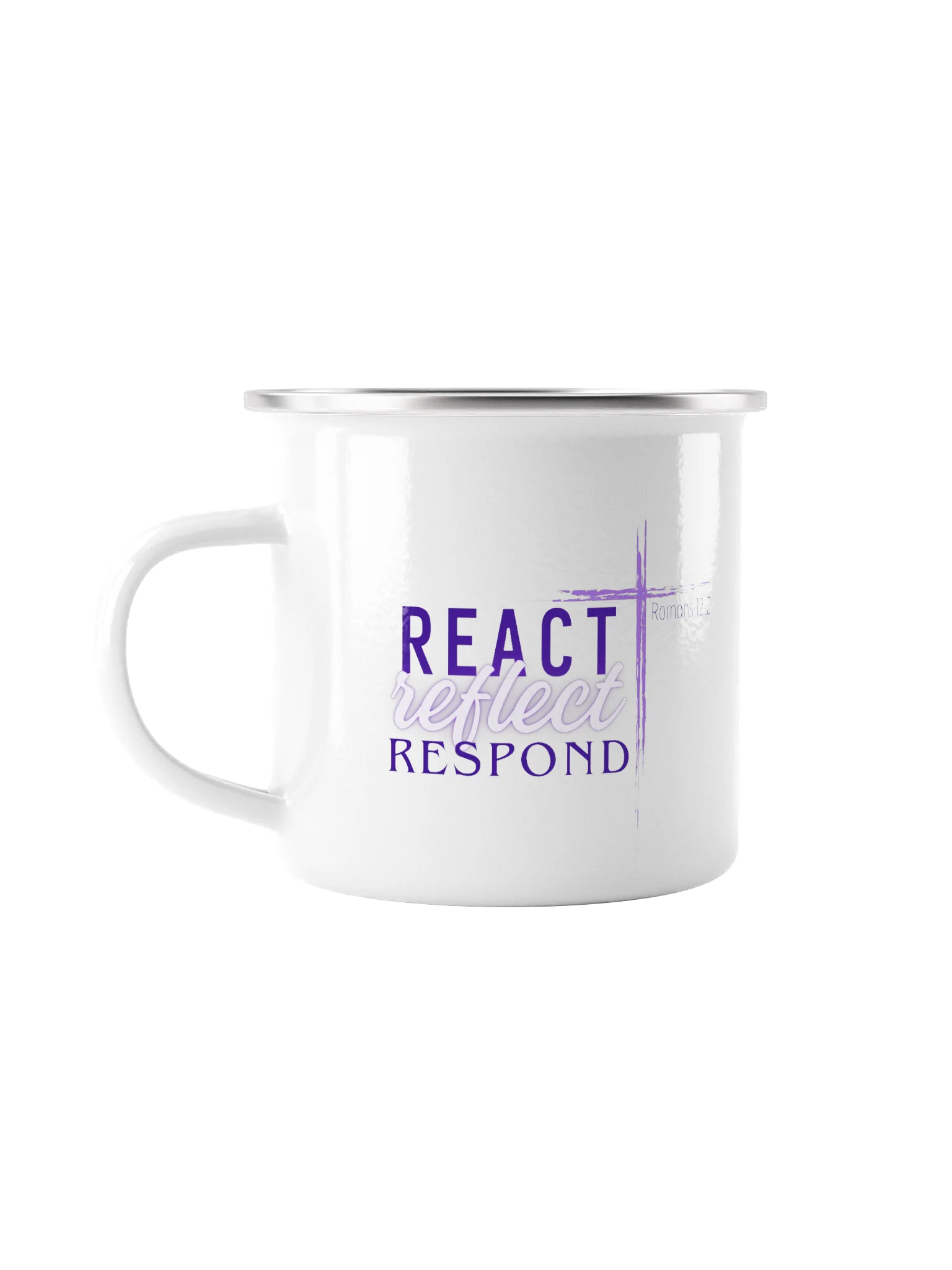 React, Reflect, Respond Enamel Mug product image (1)