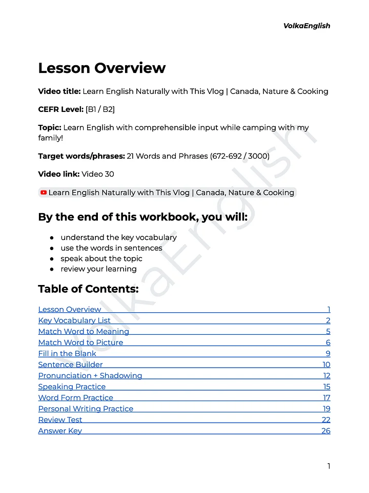 Learn English Naturally with This Vlog | Canada, Nature & Cooking - Video 30 Study Pack product image (2)