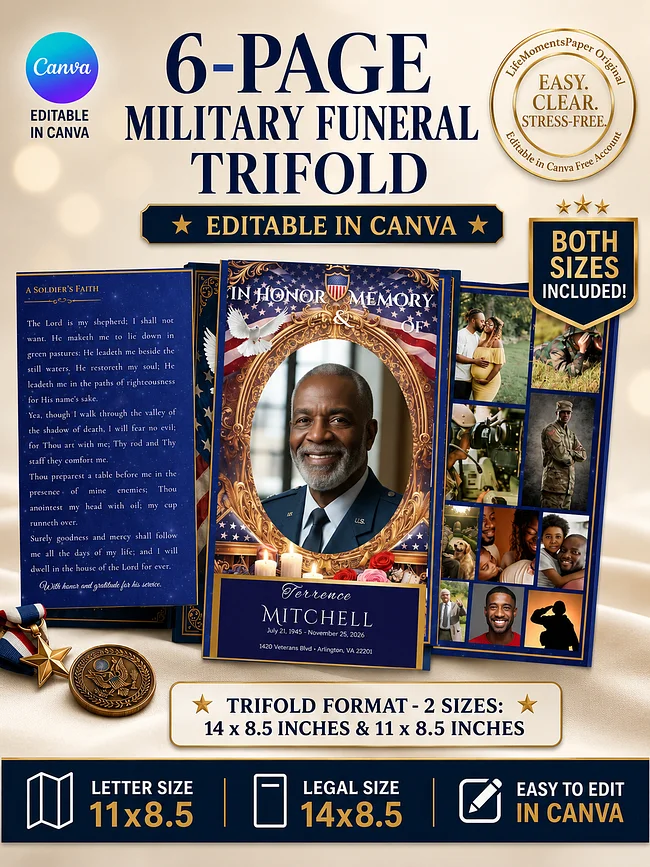 Military &amp; Veteran Celebration of Life &amp; Funeral Program Templates – All Branches