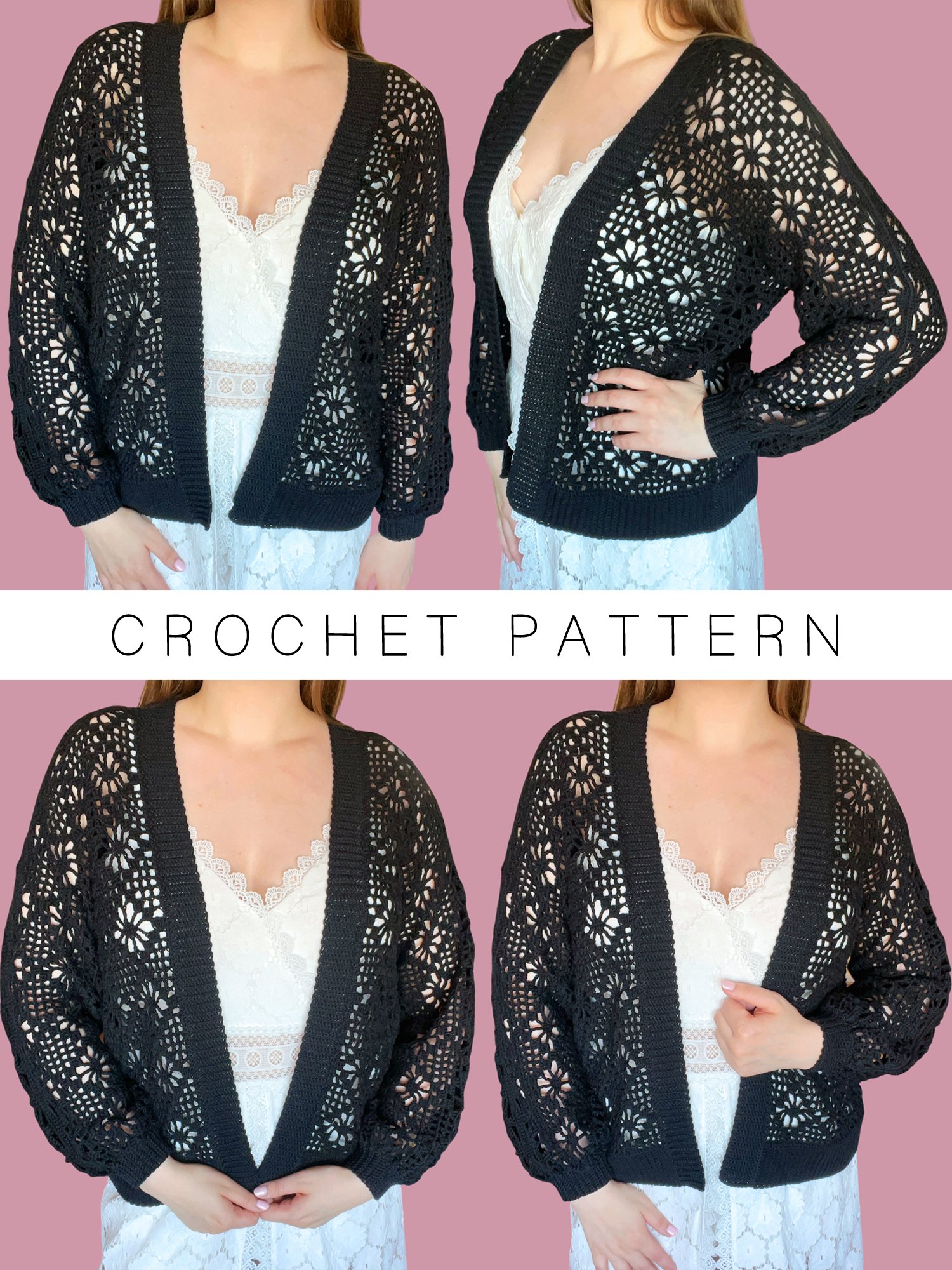 Crochet Pattern: Floral Diamond Cardigan, 4 sizes product image (2)