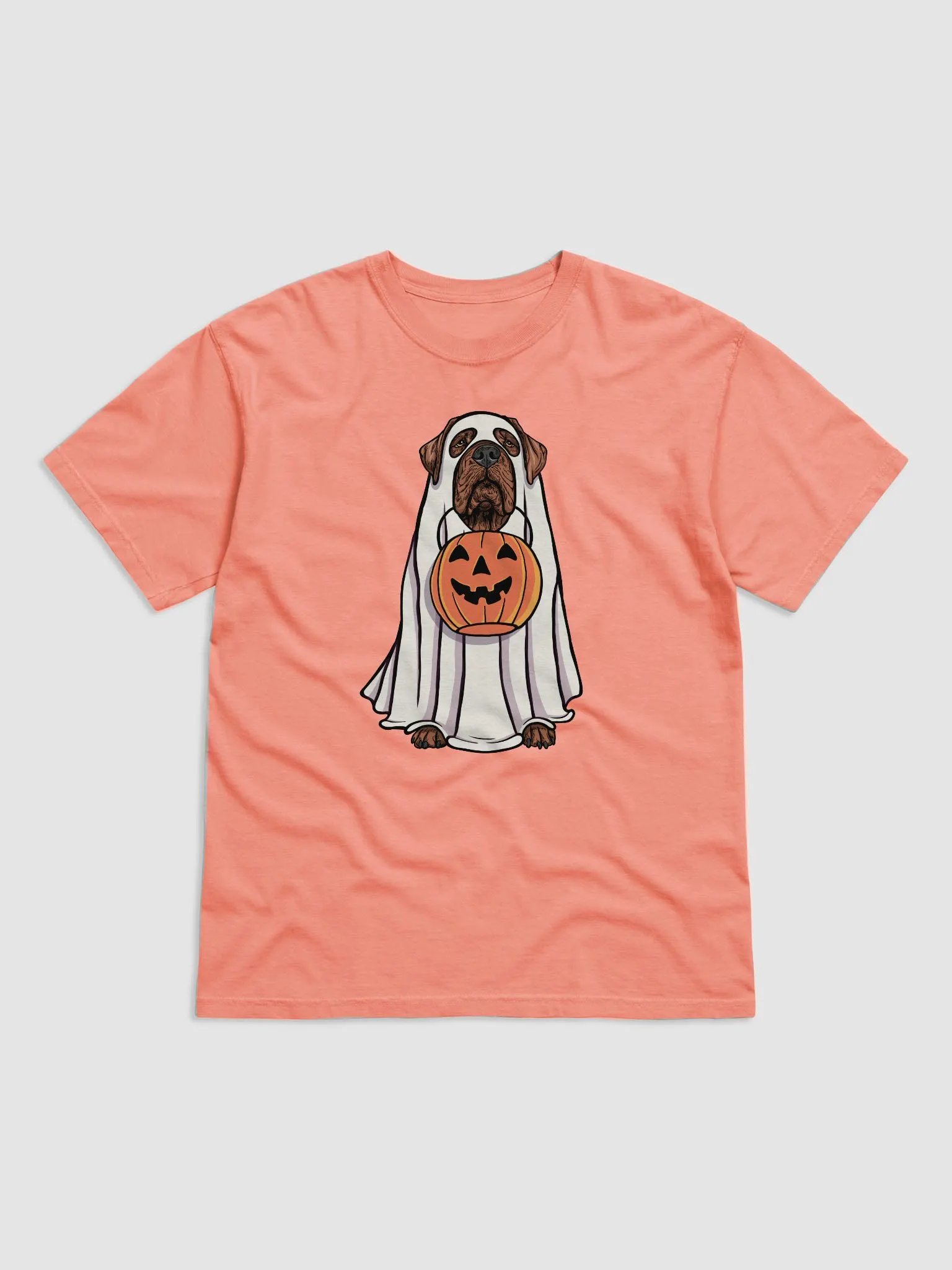 Funny Halloween Neapolitan Mastiff(Red) T-Shirt | Funny Dog Wearing a Ghost Costume and Holding a Pumpkin Basket product image (1)