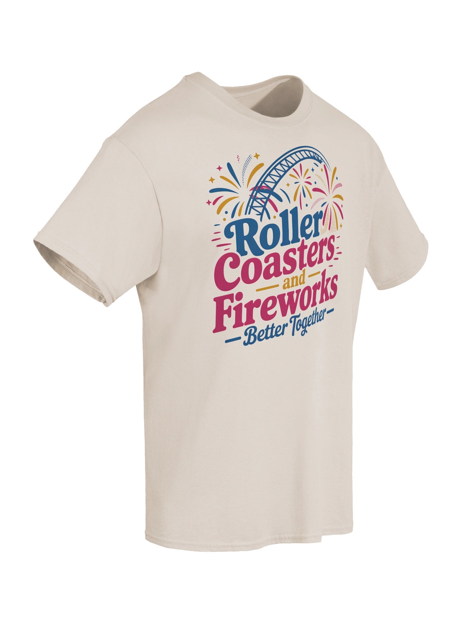 Roller Coasters and Fireworks T‑Shirt – Thrill Ride Theme Park Tee for Summer Nights & Firework Lovers product image (6)