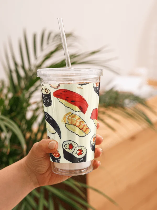 Japanese Sushi Acrylic Tumbler with Straw | Cute Watercolor Food Print Cup product image (2)