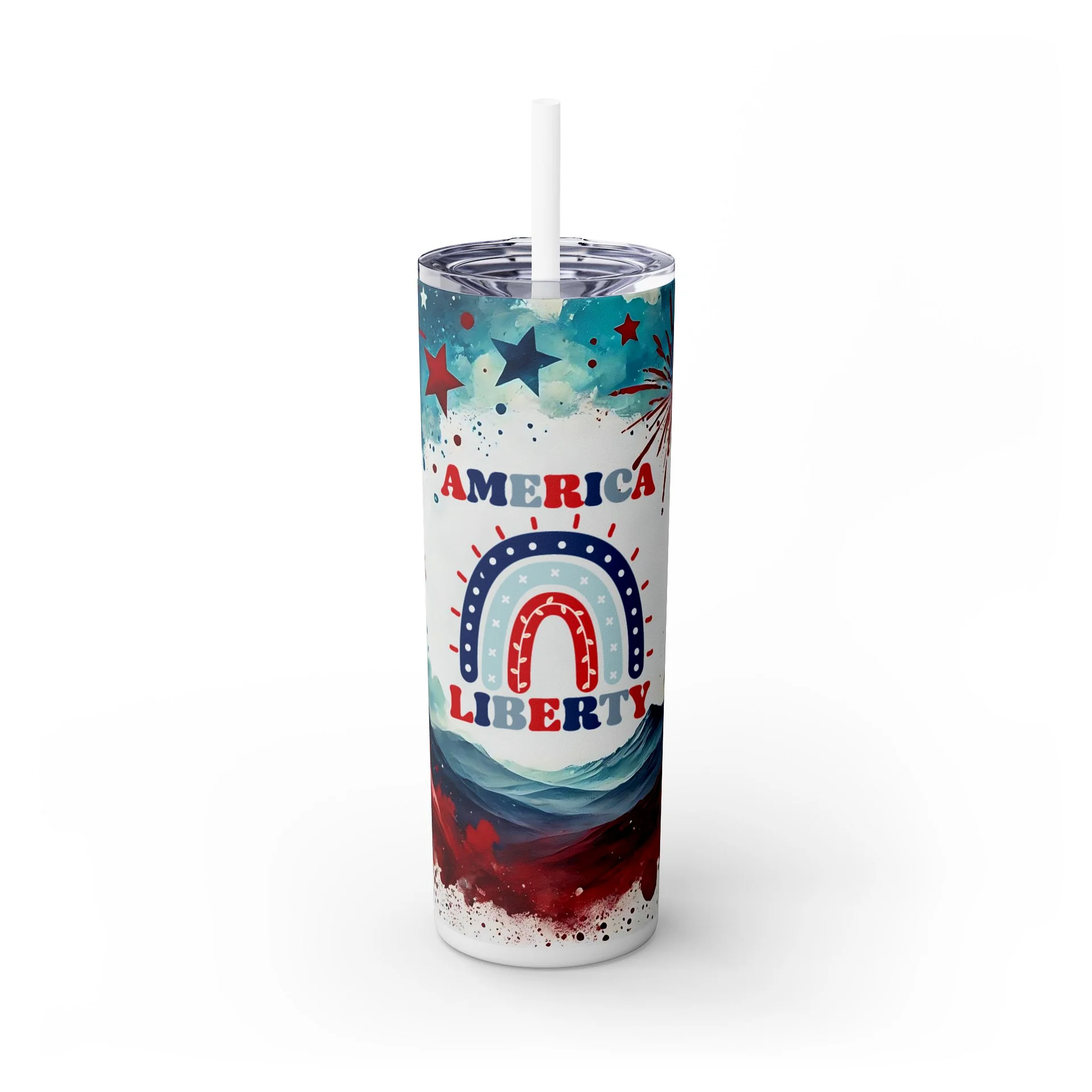 Patriotic Liberty Tumbler Wrap PNG | 20oz America Sublimation Design | Red White Blue Fireworks | 4th of July Digital Download product image (7)