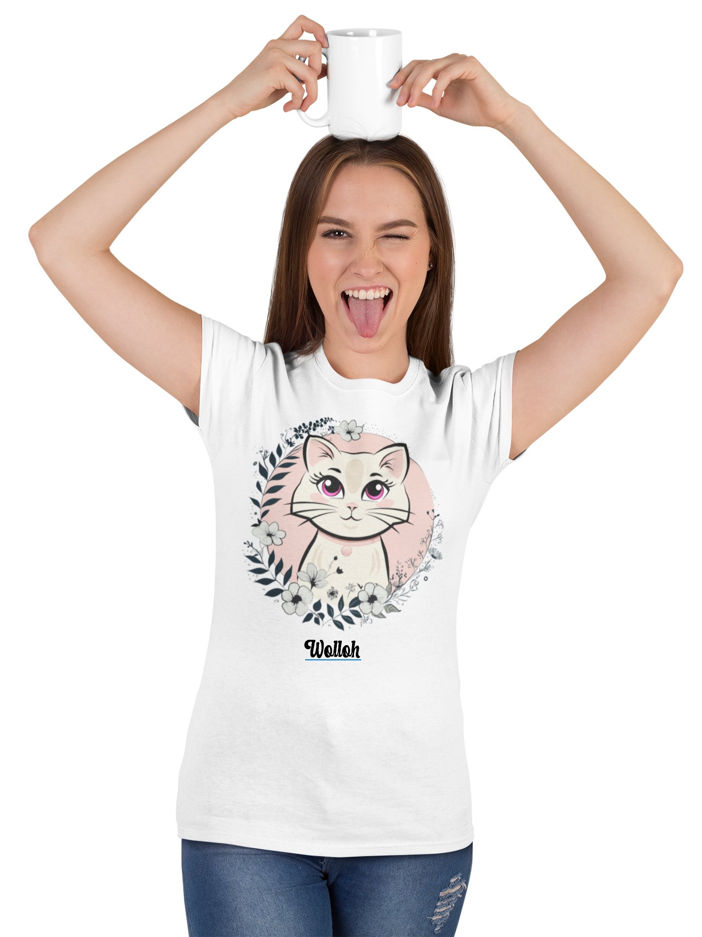 Elegant Floral Cat Graphic Women's Relaxed Fit T-Shirt product image (2)