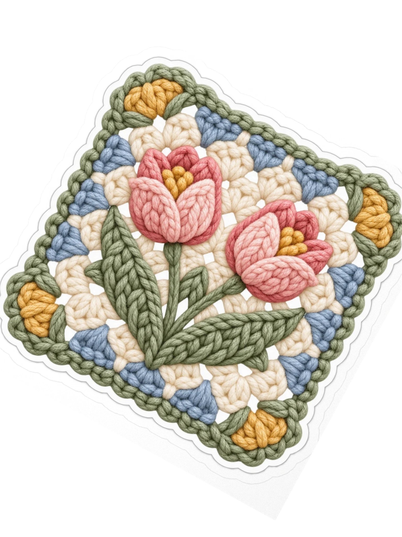 Tulip Granny Square Sticker | Pink Floral Crochet Water Bottle Decal product image (2)