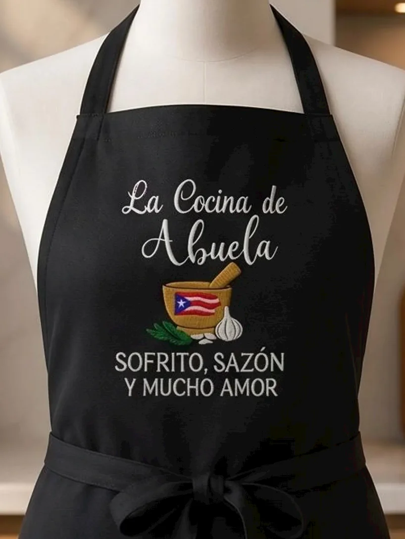 Embroidered Puerto Rican Kitchen Apron: La Cocina de Abuela product image (1)