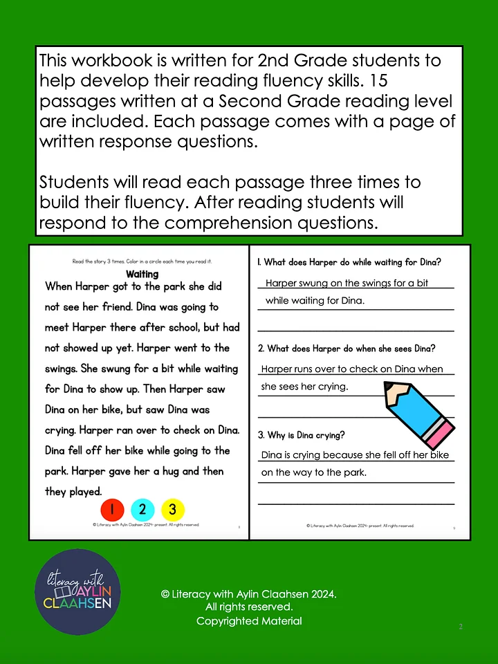 2nd Grade Fluency Passages with Comprehension Questions Workbook product image (2)