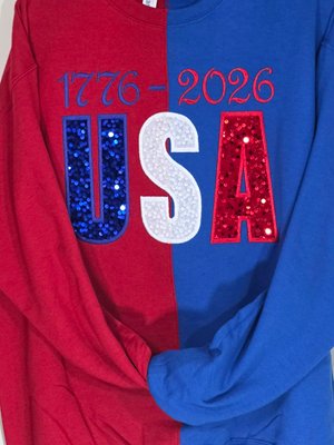 USA 1776 Custom Split Shirt Patriotic America 4th of July Crewneck Embroidery Applique Sequin product image (2)