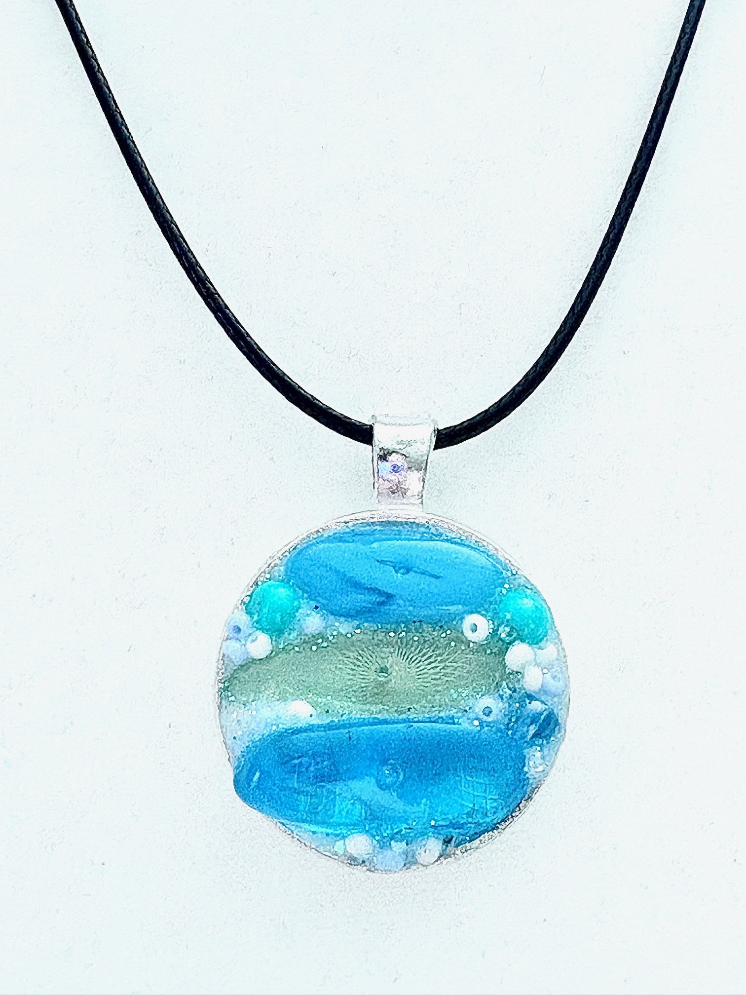 MFD-00213 | Coastal Calm Horizon Pendant Necklace | Handmade Glass Art Jewelry | Monique Faella Designs™ product image (1)