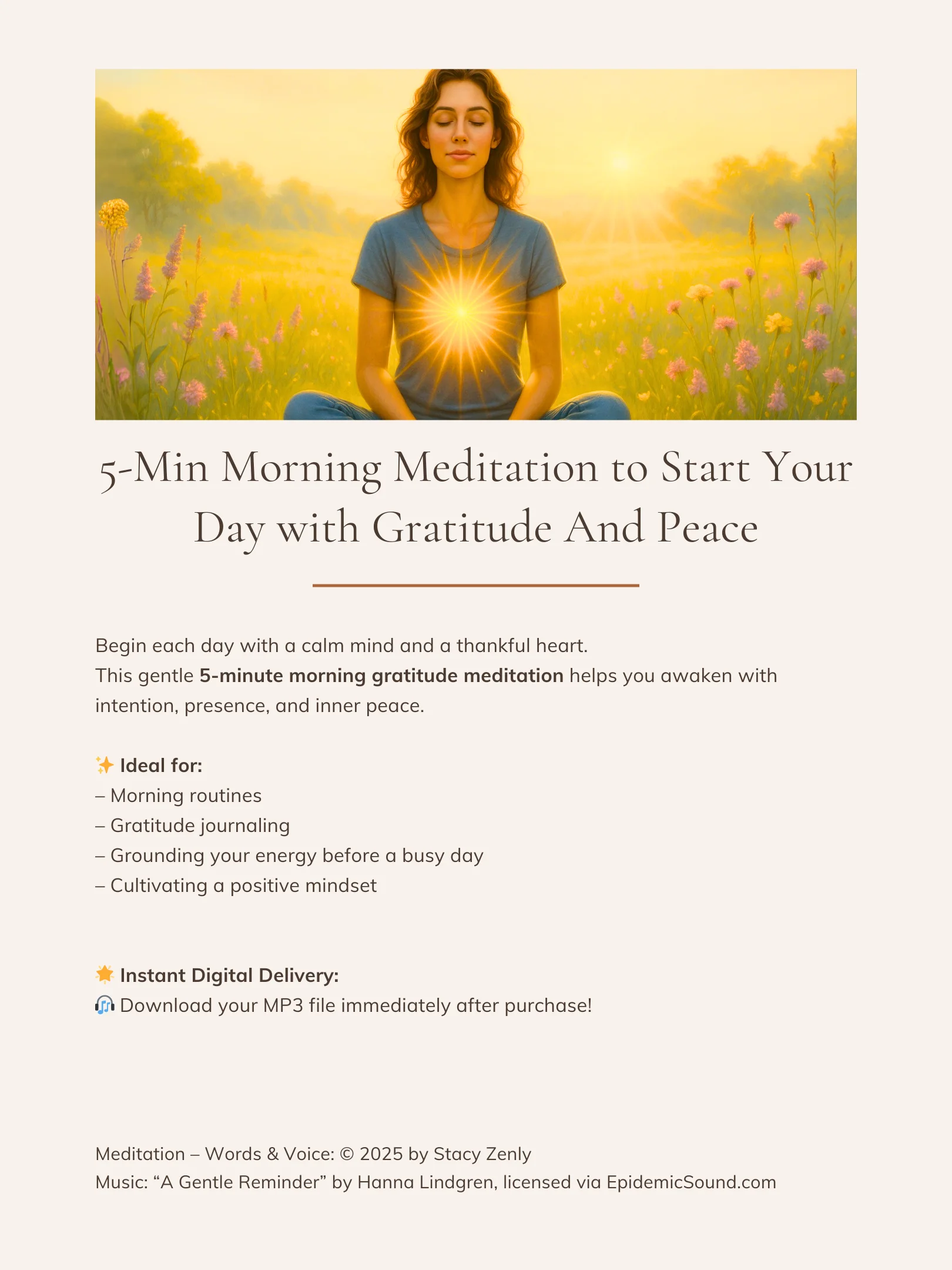 5-Minute Morning Meditation to Start Your Day with Gratitude And Peace | MP3 Audio Download product image (2)