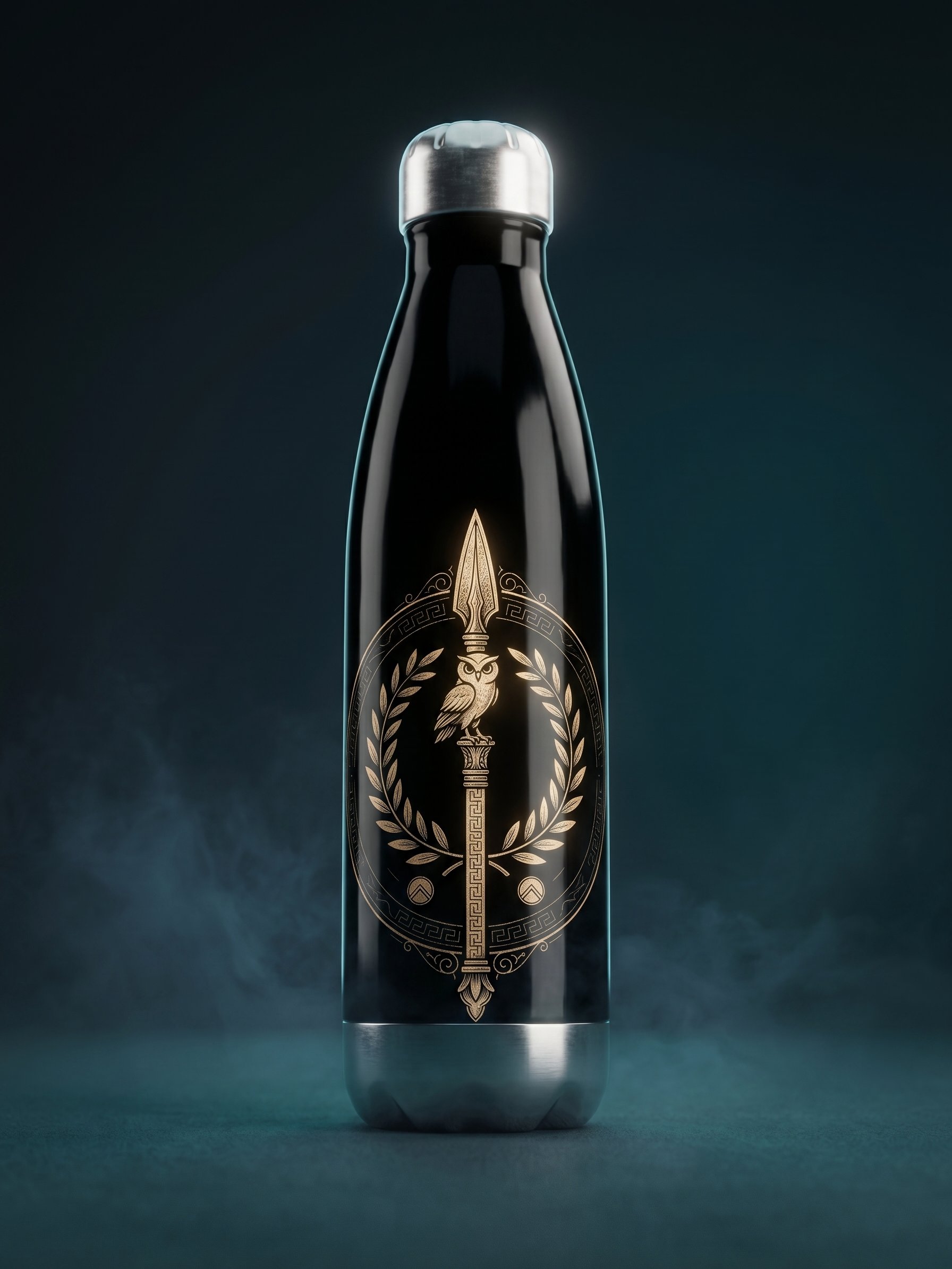 Athena Owl Stainless Steel Water Bottle – Greek Mythology Spear & Laurel Design product image (1)