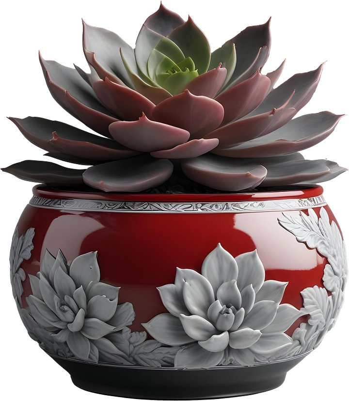 Chinese Succulent Planter – Graceful Floral Motif PNG product image (1)