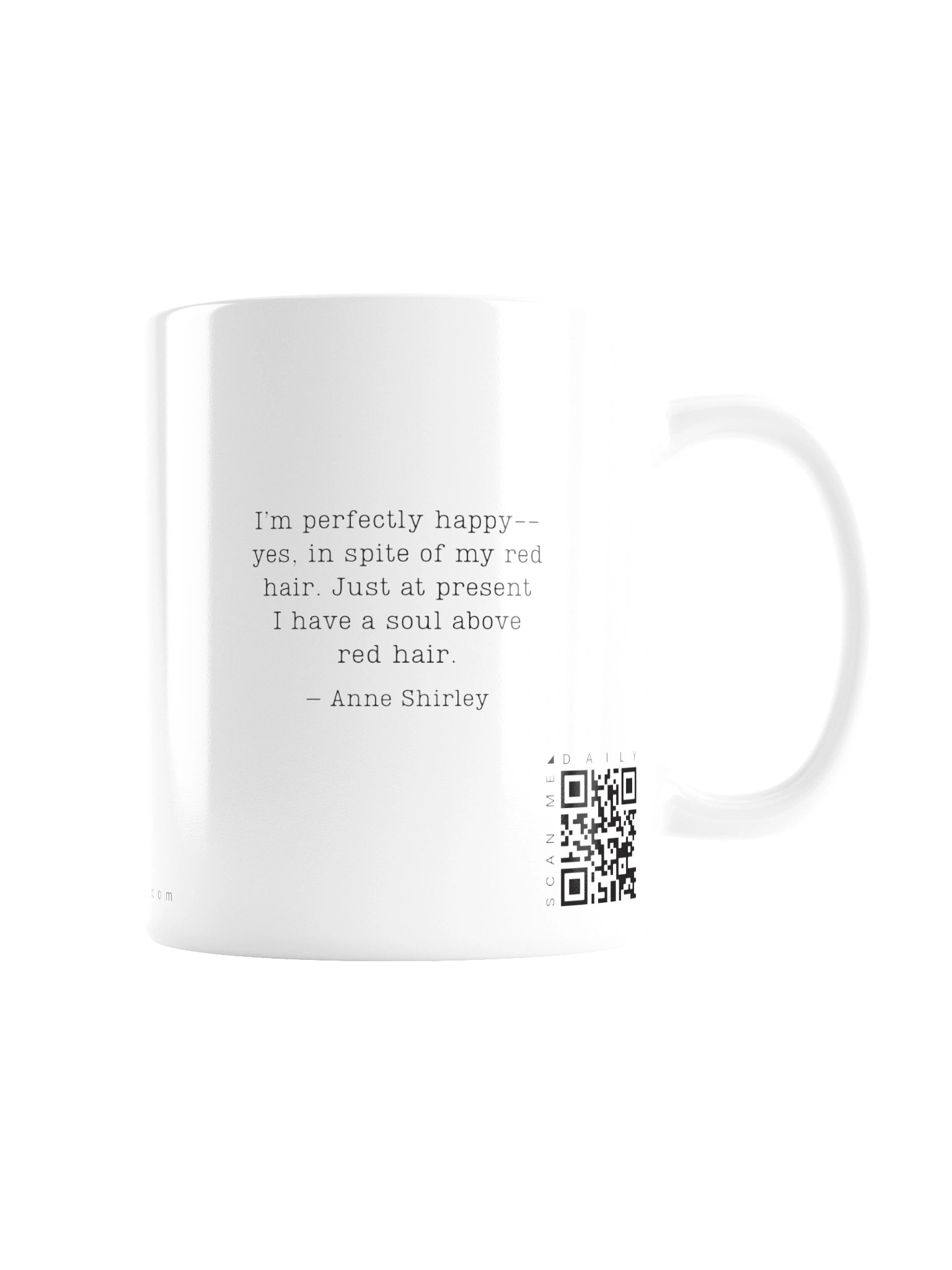 <i>Perfectly Happy</i> • QR Mug<br /> With 160 Daily Quotes<br /> <small>Quotes from beloved novel<br />Anne of Green Gables (1908)</small> product image (2)