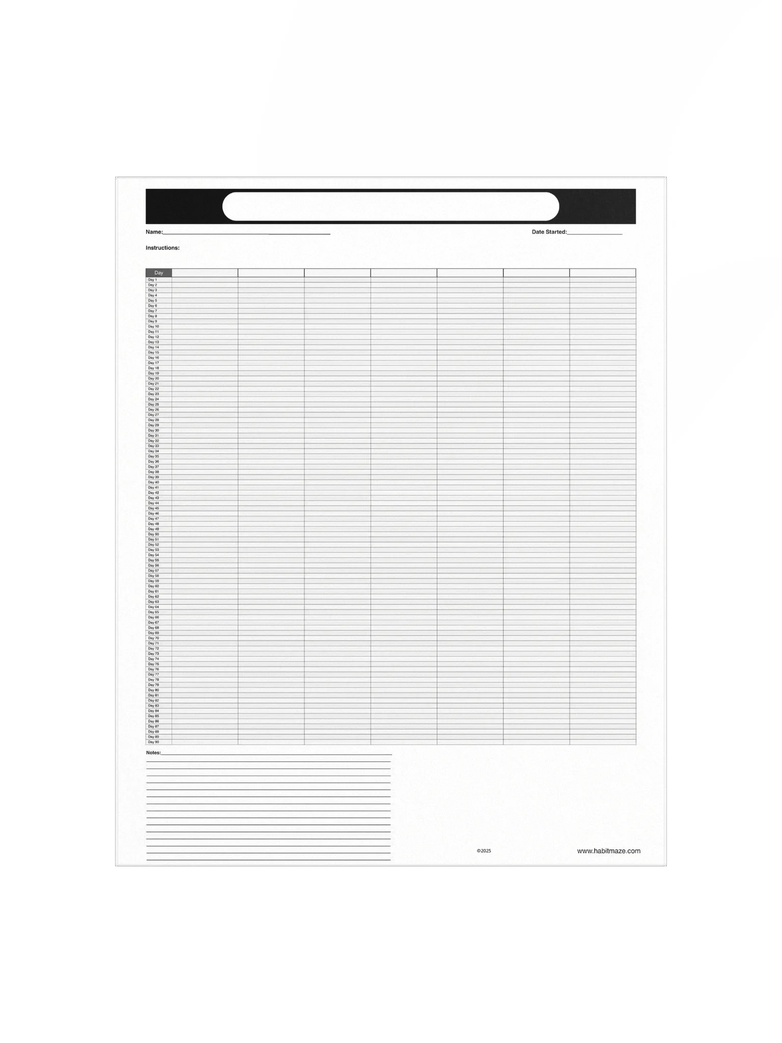90 Day Blank Planner With 7 Columns and Notes product image (2)