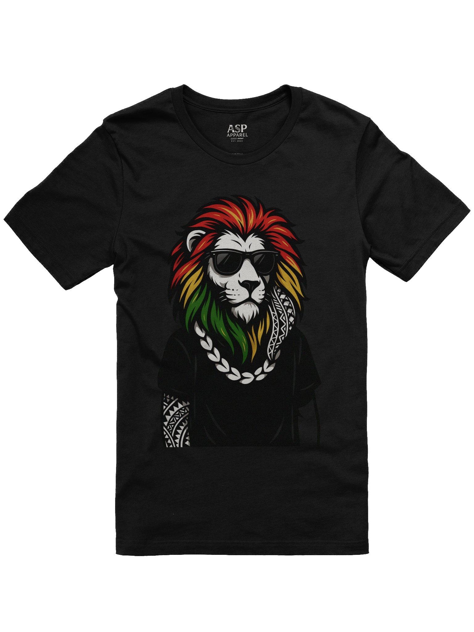 Reggae Lion Head T-Shirt – Polynesian Tribal Streetwear Design with Rasta Colors | Samoan Island Vibes by ASP Apparel product image (1)
