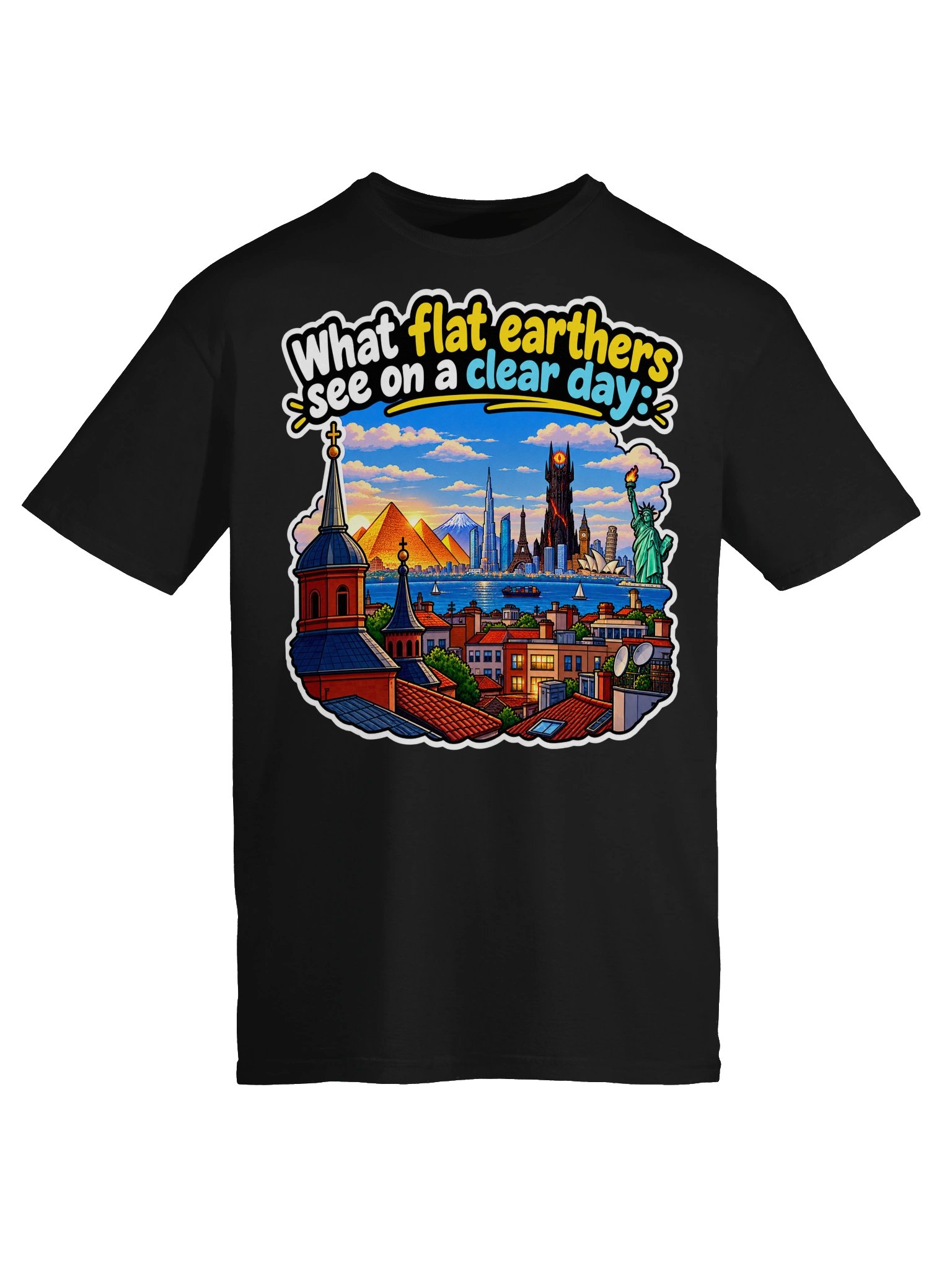 What Flat Earthers See on a Clear Day – Funny Science T-Shirt product image (5)