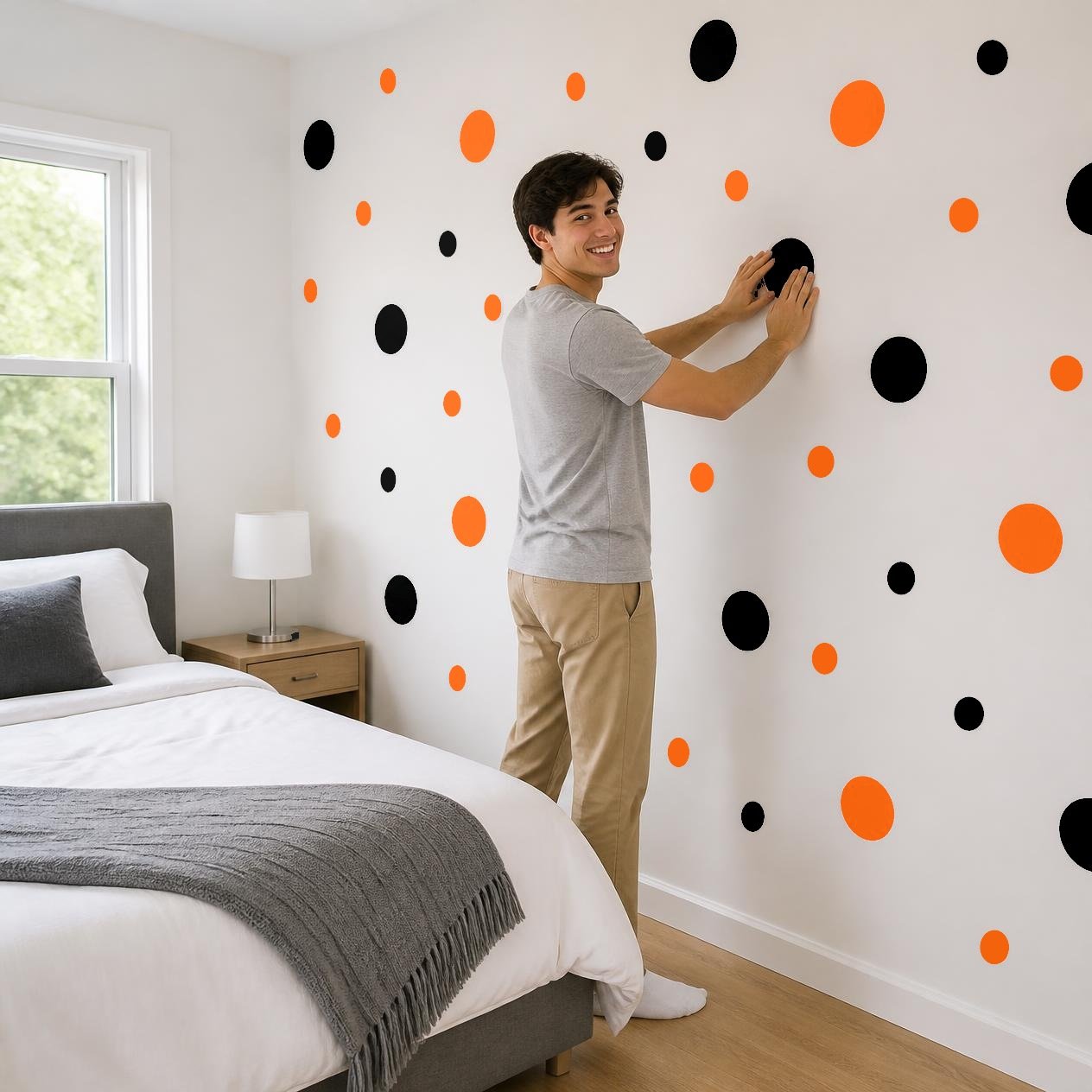 Black and Orange Polka Dot Wall Decals, 2" and 4" Vinyl Circle Stickers, Removable Dot Decals for Nursery, Kids Room, Playroom product image (4)