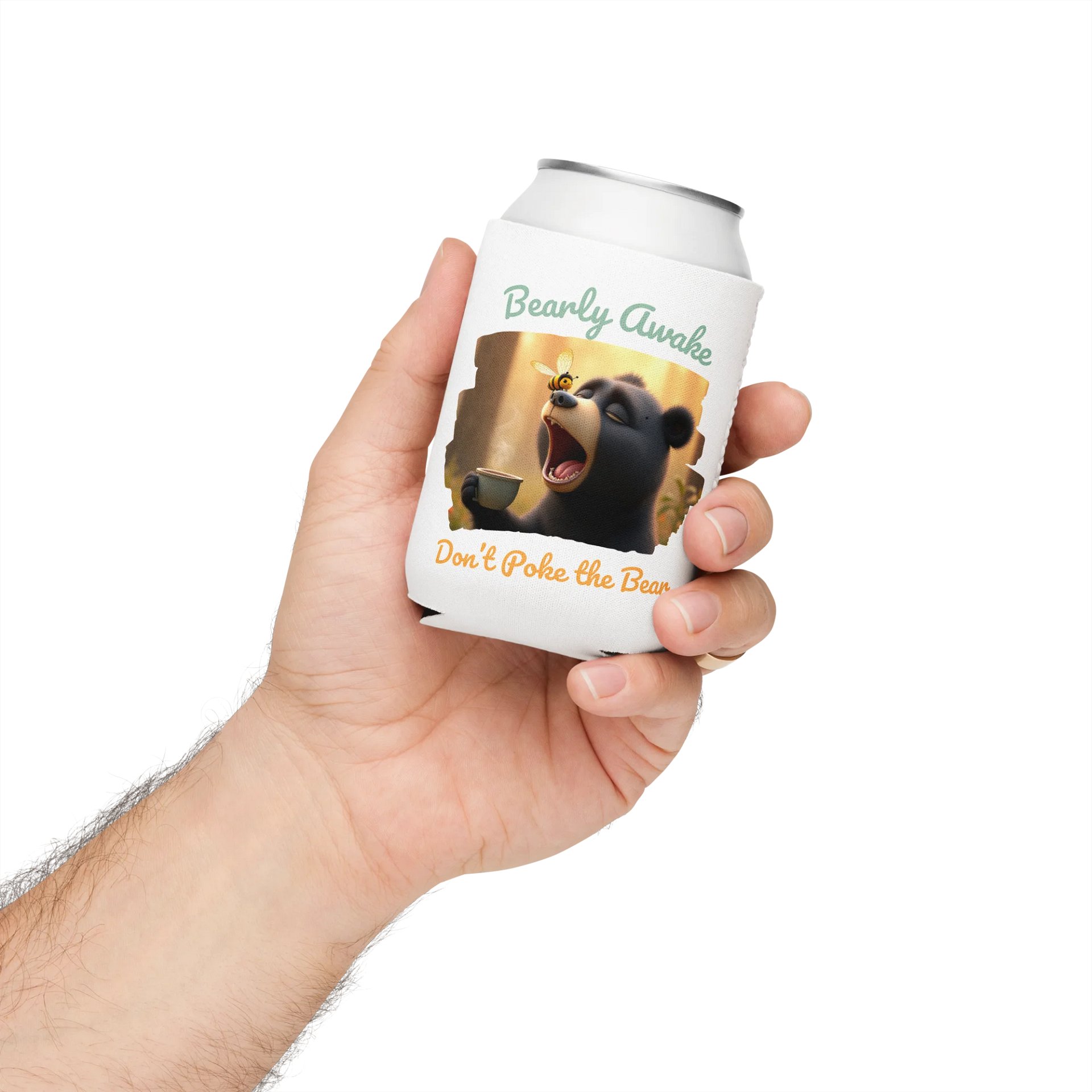 Bearly Awake, Don't Poke the Bear – Yawning Bear Coozie Can Cooler 🐻☕ product image (4)