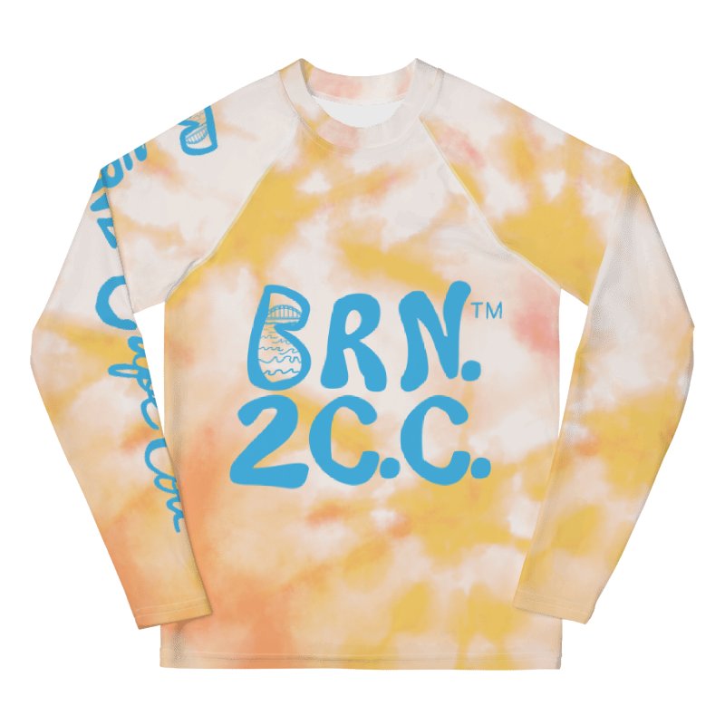 YOUTH | Rash Guard | BRN.2C.C.™ Front Graphic | BOURNE to Cape Cod™ Sleeve & Back Logo | Coastal Swim Shirt for Kids | UV Protection Activewear | Blue Logo on Orange Tie-Dye product image (8)