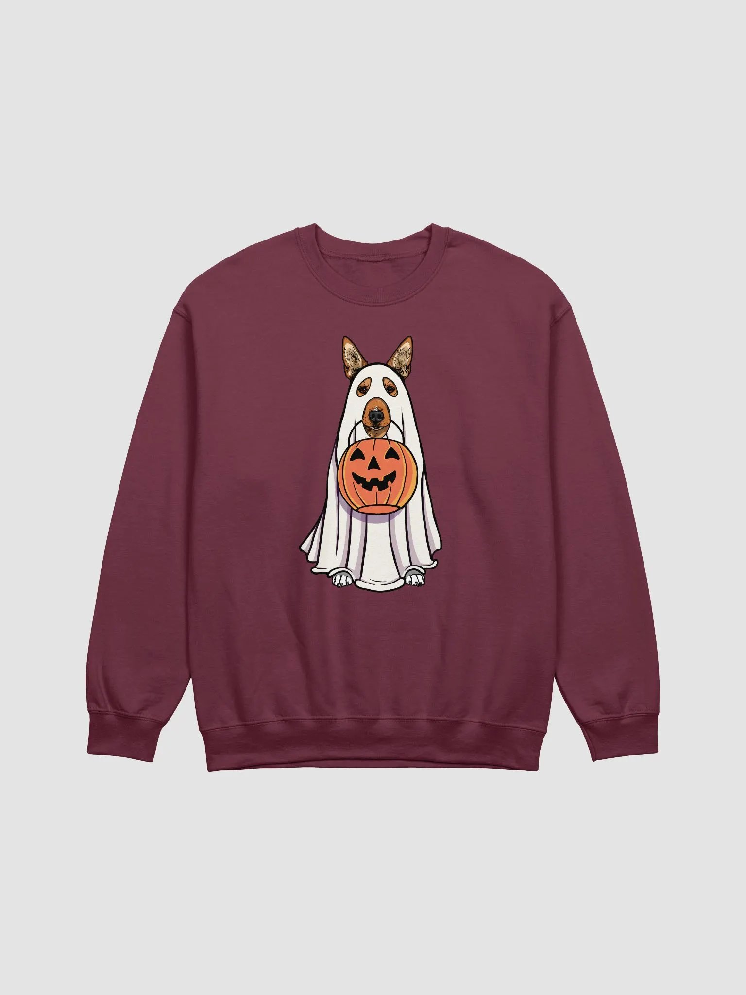 Funny Halloween Basenji Sweatshirt | Funny Basenji Wearing a Ghost Costume and Holding a Pumpkin Basket product image (1)