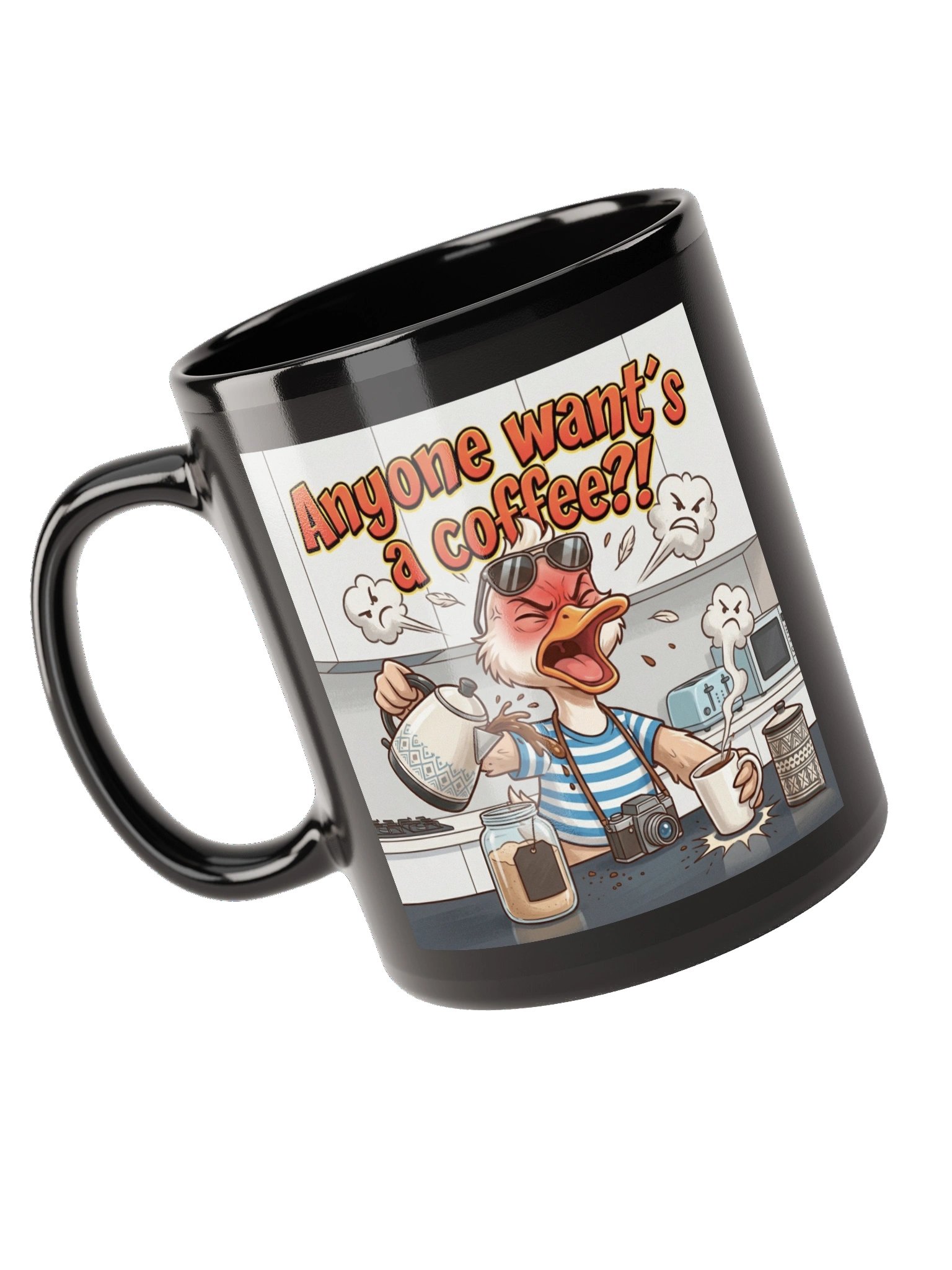 Duck Travels: 'Anyone want's a coffee?!' Black Glossy Mug product image (10)