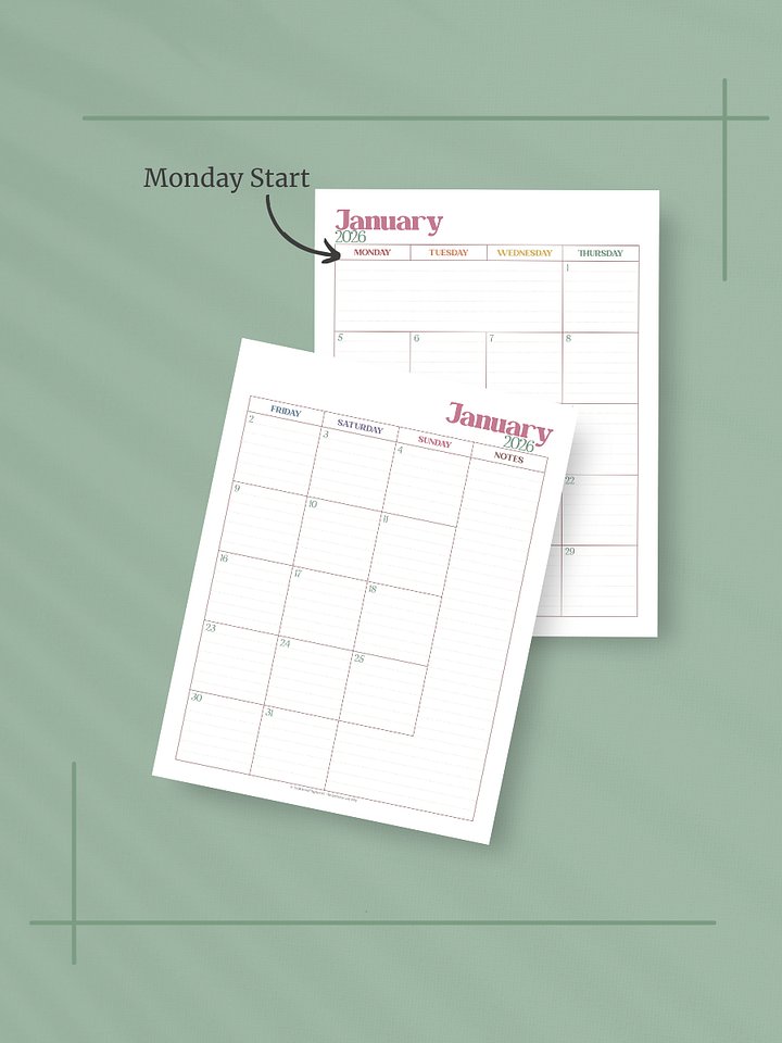 Summer Garden 2026 Calendar - 2 Pages per Month, Monday Start, Letter Size product image (2)