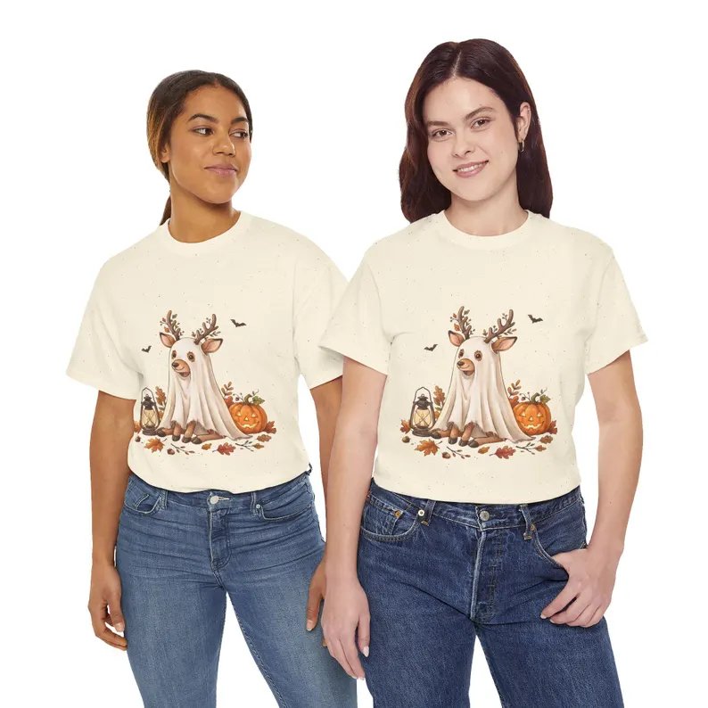 Ghost Deer Costume Tee | Cute Halloween Deer, Pumpkin & Lantern Shirt product image (125)