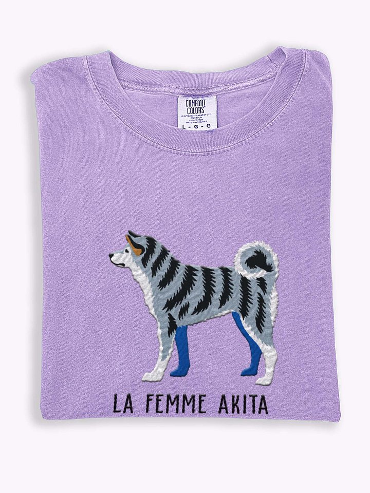 La Femme Akita T-Shirt(Embroidered) of a Japanese Akita(Blue Brindle) product image (1)