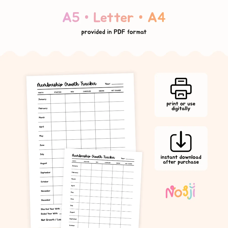 Membership Growth Tracker Printable Monthly Membership Tracker product image (2)
