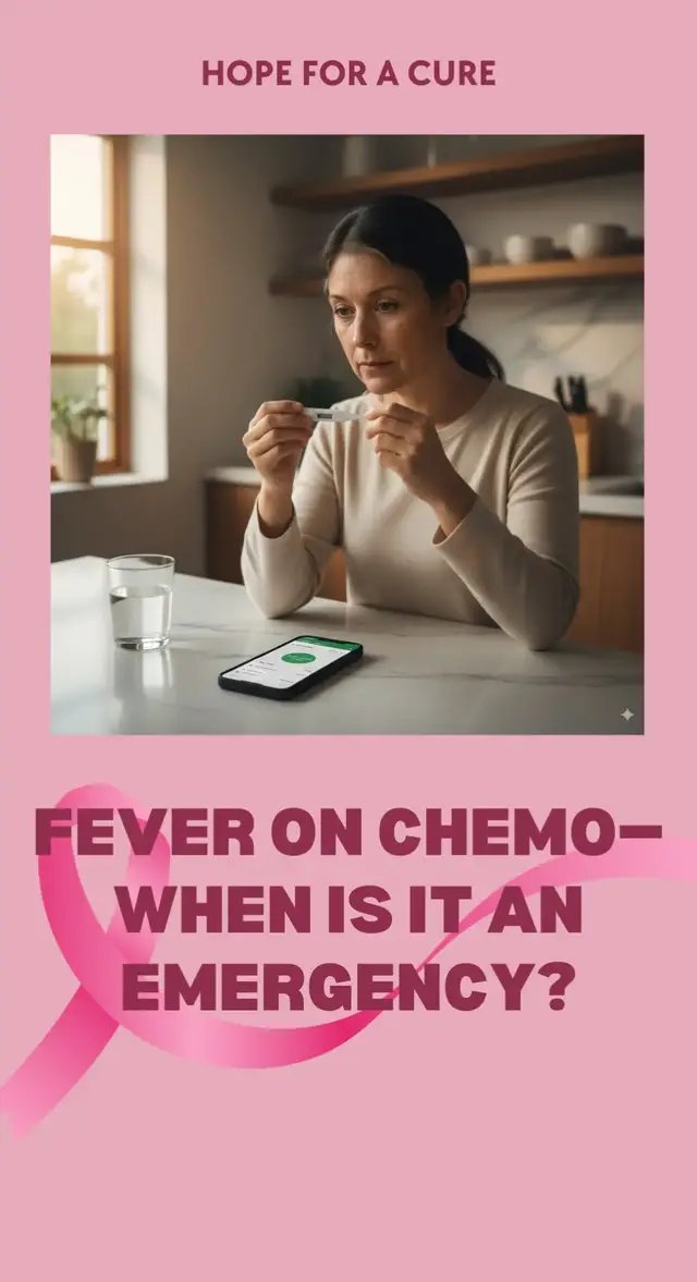 During breast-cancer chemo, fever can signal neutropenic risk. Keep a thermometer, clinic number, and action plan by the phone. Don’t wait—call fast if you meet the threshold. Education only.#BreastCancer #ChemoTips #Oncology #Neutropenia #CancerCare 
