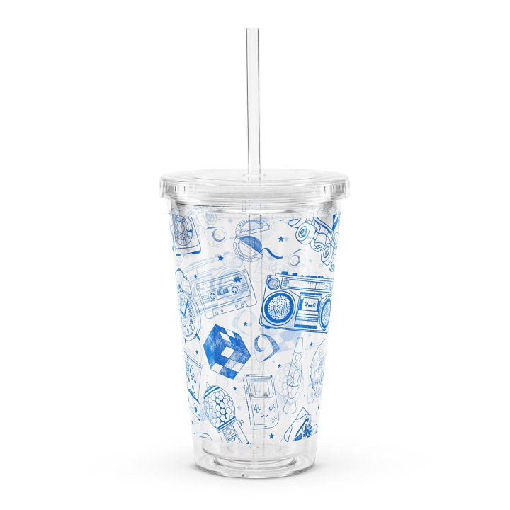 80's Nostalgia Retro Rewind Double Wall Clear Plastic Tumbler (16 oz) product image (2)