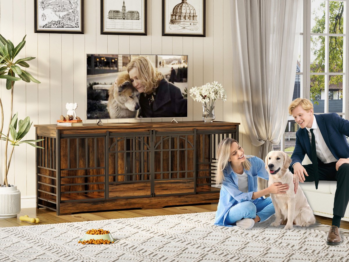 78 Inch Double Dog Crate Furniture, Extra Large Dog Kennel Indoor with Divider, Heavy Duty Dog Cage for 2 Dogs, Decorative Wooden Dog House Decorative Table TV Stand, Pet House for XLarge Dogs,Brown product image (3)
