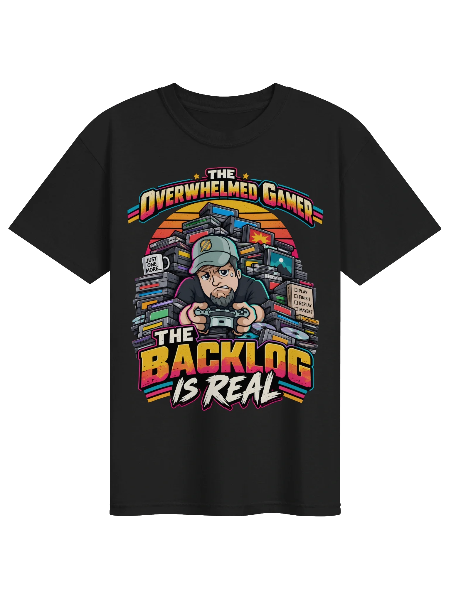 The Backlog Is Real – Retro Gamer T-Shirt, official Overwhelmed Gamer merch item