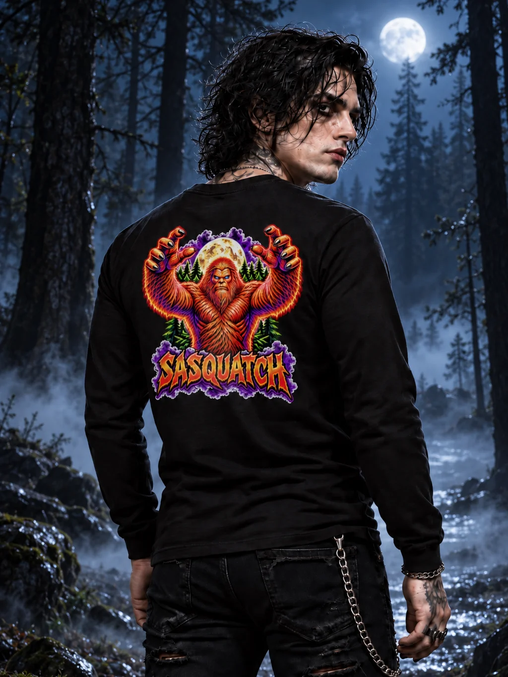 Sasquatch: Neon Nightmares – Back Print Long Sleeve Shirt product image (1)