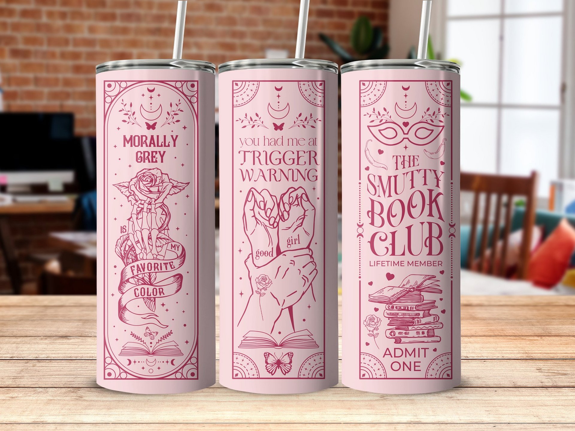 Witchy Gothic Smut Dark Romance Reader Boho Pink 20oz Straight Skinny Full Tumbler Wrap PNG, Seamless Sublimation Design, Digital Download product image (4)